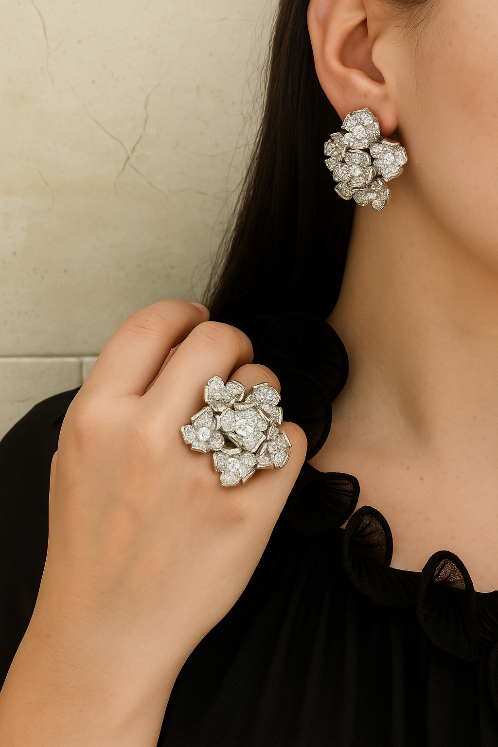 Floral Glamour Earrings & Ring Set