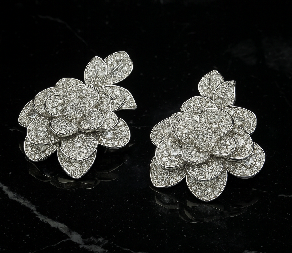 Iced Out 3D Flower Earrings