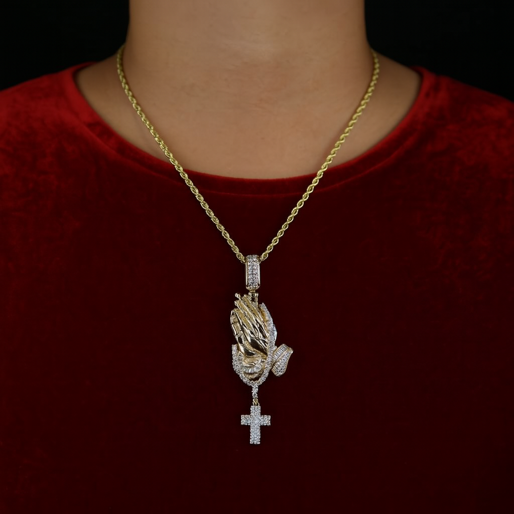 Iced Out Praying Hands Pendant