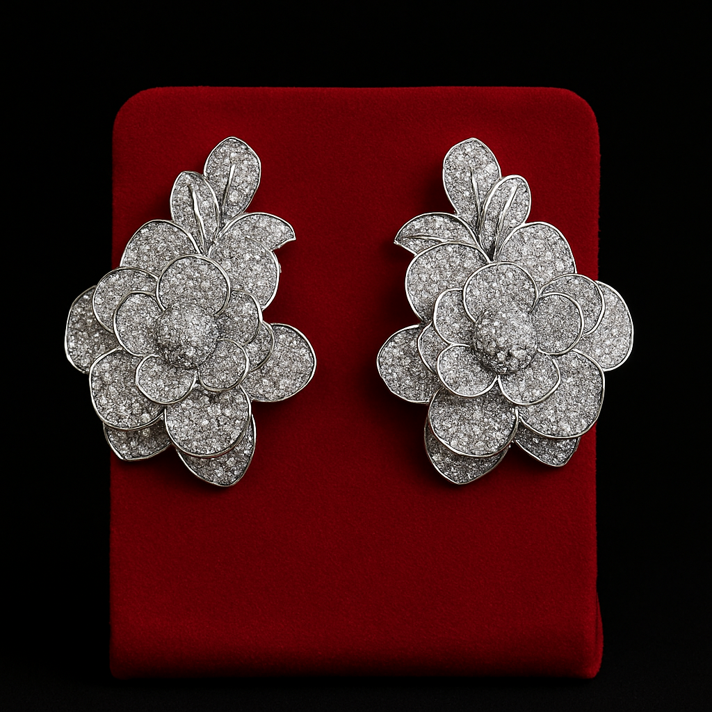 Iced Out 3D Flower Earrings