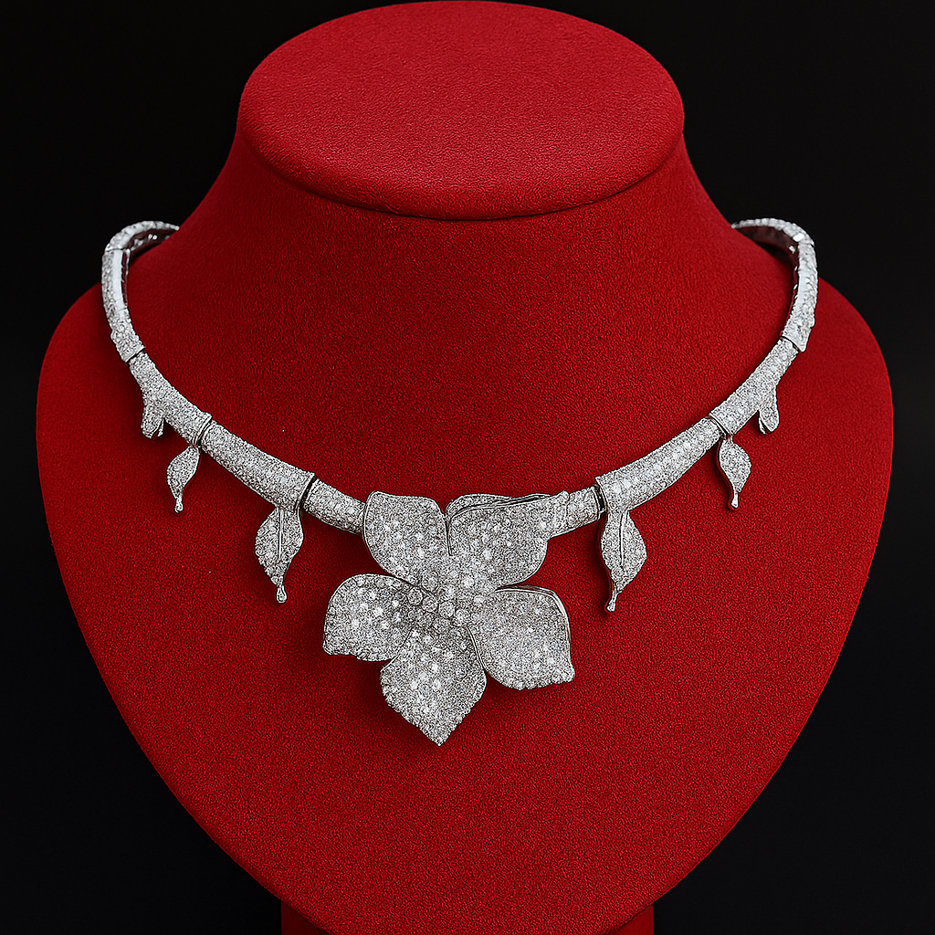 5 Leaf Flower Necklace and Earrings Set