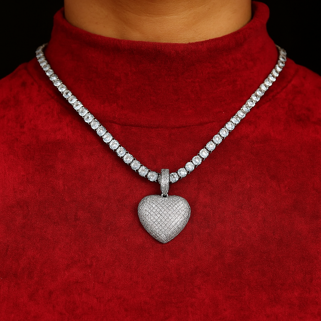 CZ Heart Pendant - White Gold