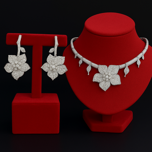 5 Leaf Flower Necklace and Earrings Set