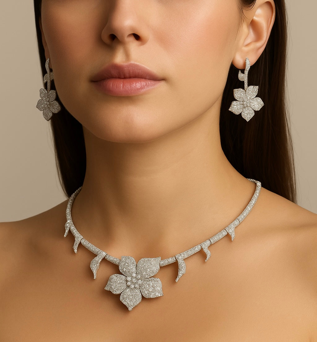 5 Leaf Flower Necklace and Earrings Set