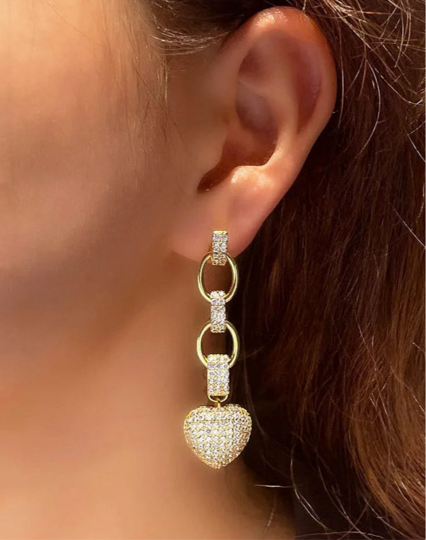 Heart Link Pavé Drop Earrings