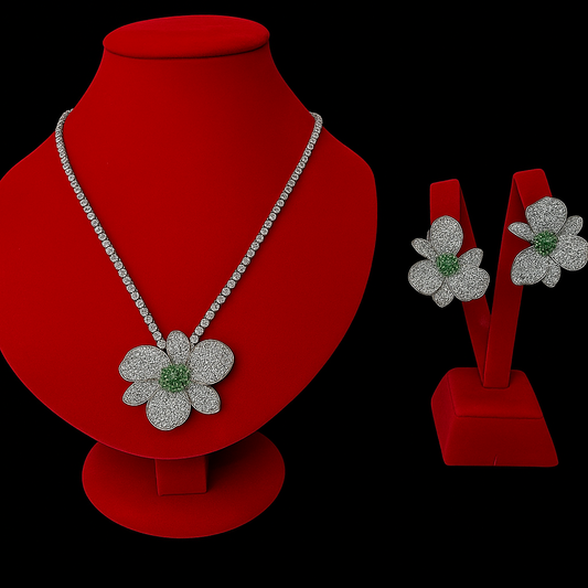 Floral Tennis Necklace & Earring Set