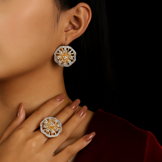 Russian Earrings and Ring Set - Yellow Gold