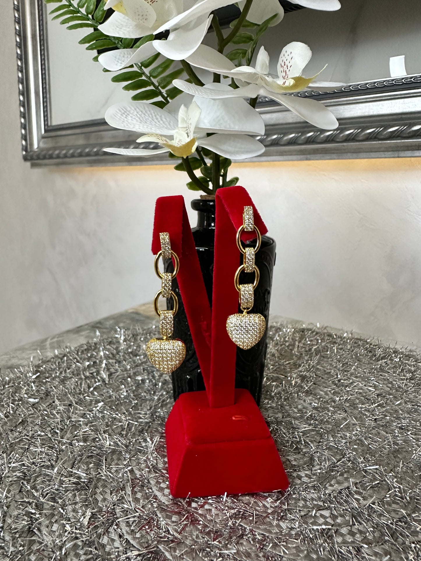 Heart Link Pavé Drop Earrings