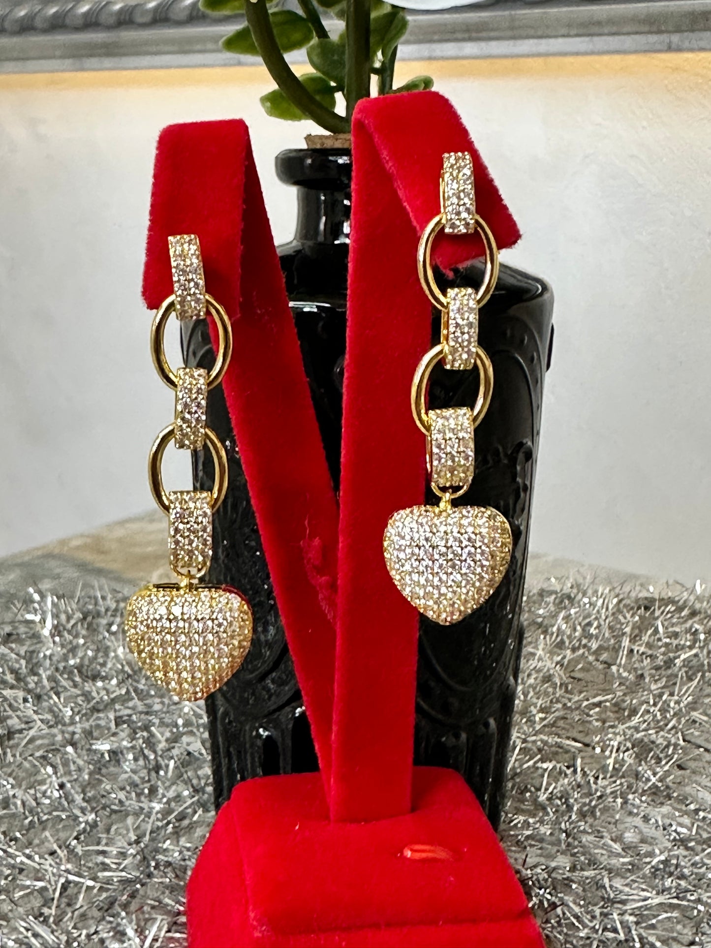 Heart Link Pavé Drop Earrings