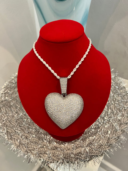 Jumbo Heart Pendant - White Gold