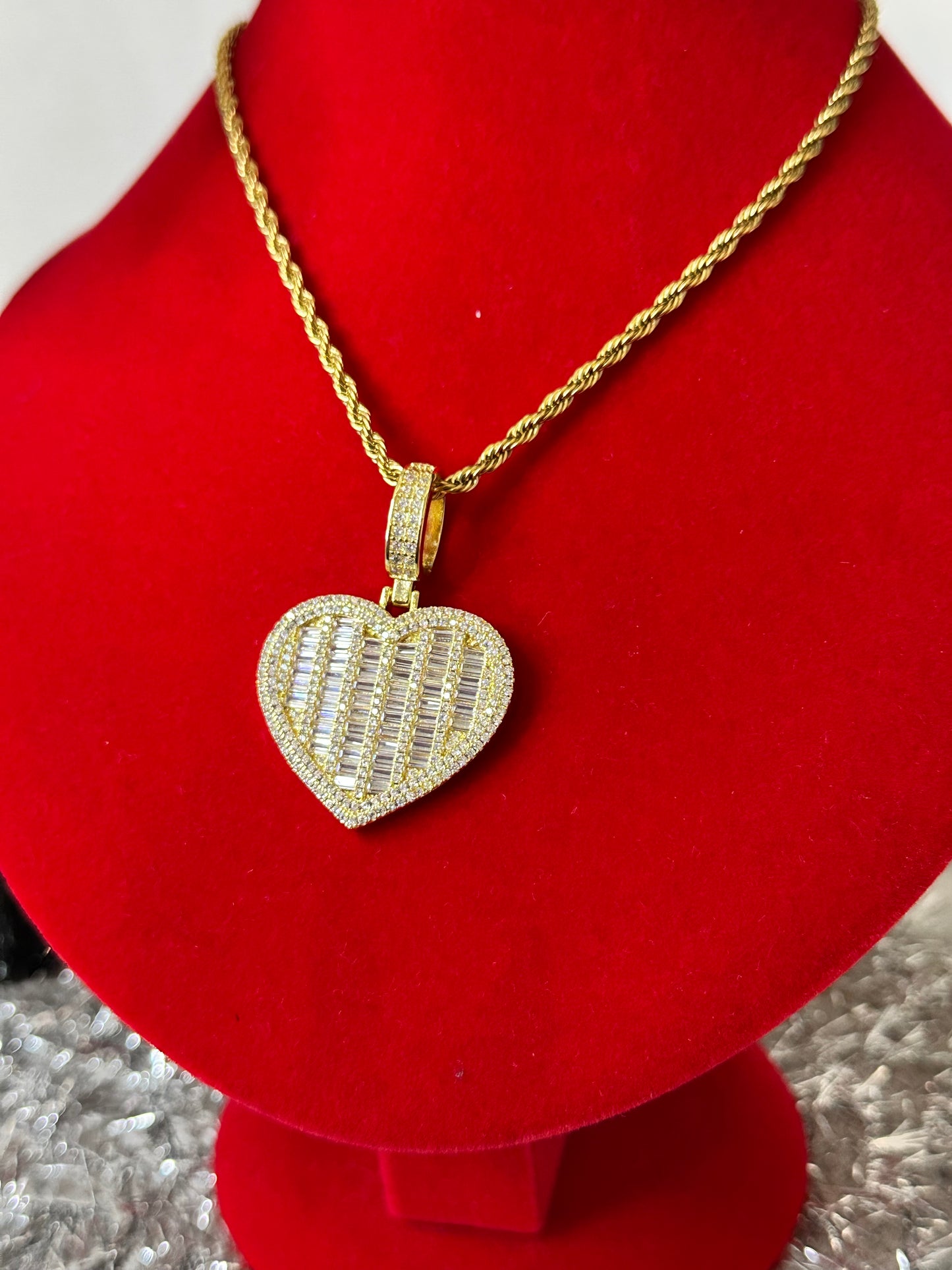 Lustra™ Heart-Cut Baguette Cuban Necklace