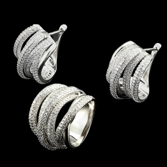 Iced Out Earrings and Ring Set - White Gold