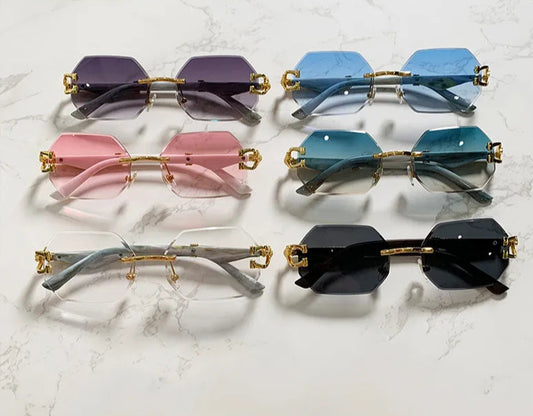 Hexagon Rimless Sunglasses - Unisex