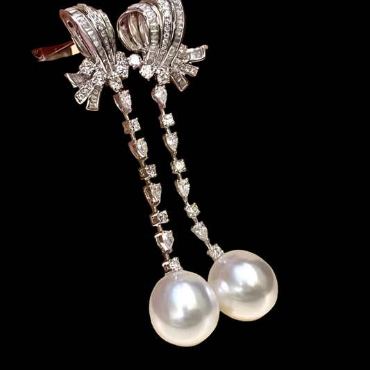 S925 Fresh Water Pearl Wave Earrings - White Gold