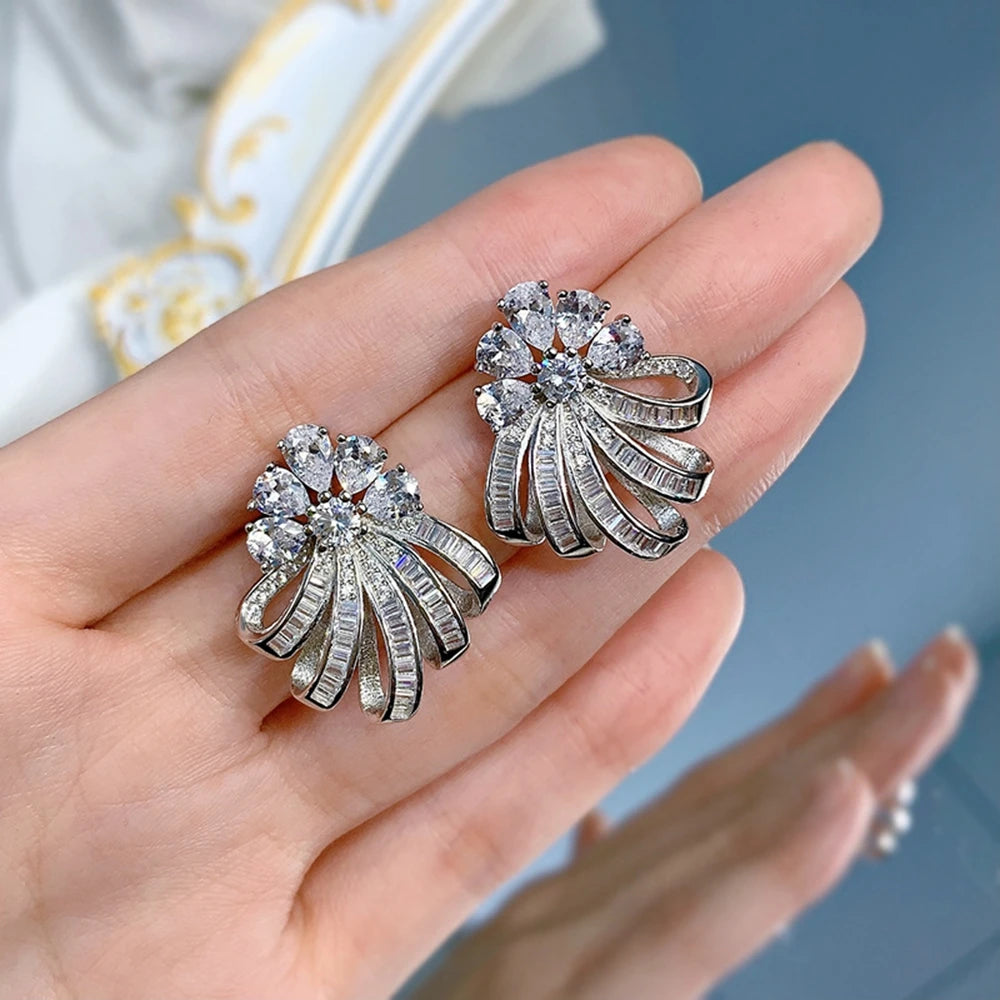 S925 Wave Earrings - White Gold
