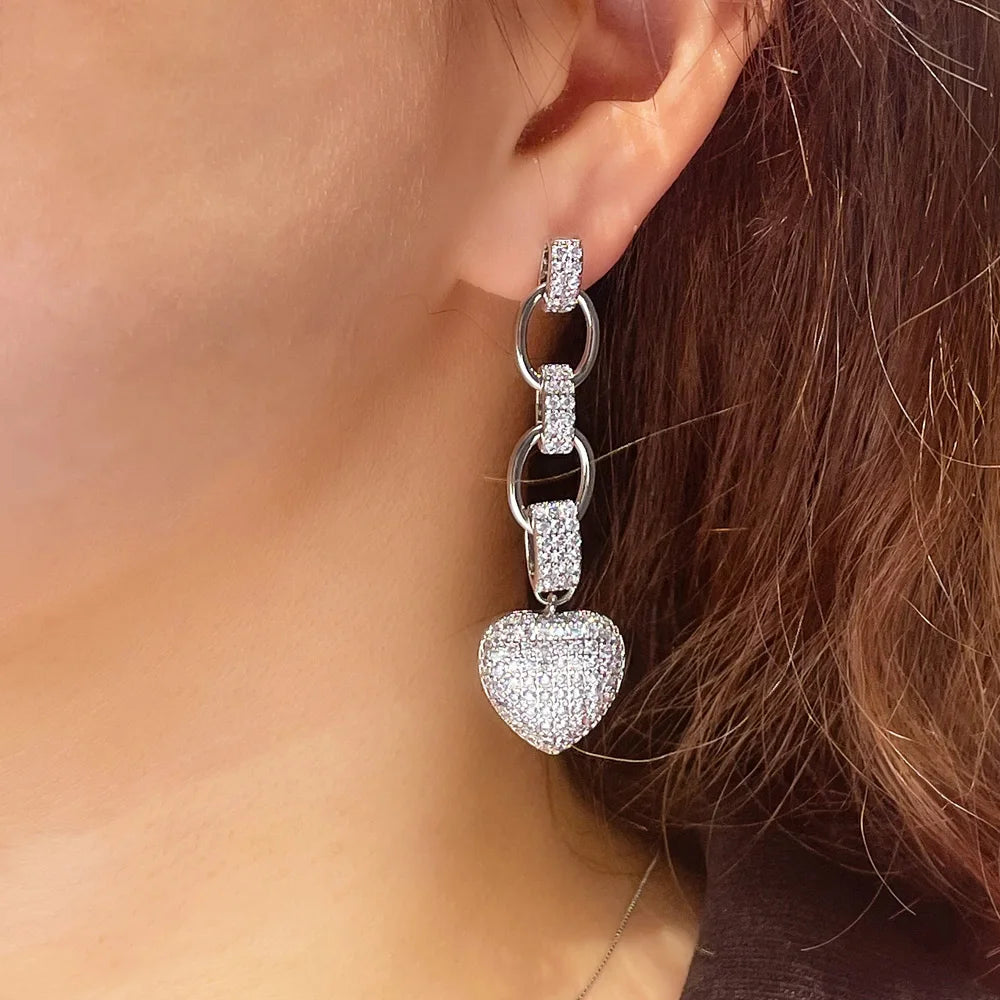 Heart Link Pavé Drop Earrings