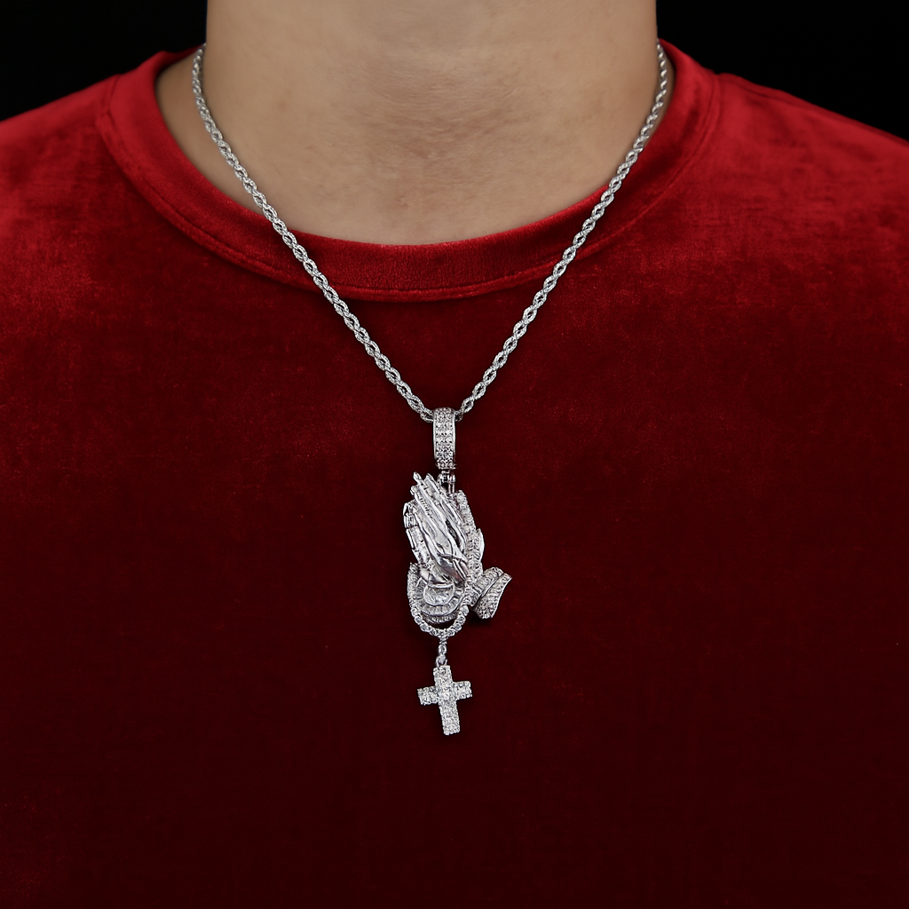 Iced Out Praying Hands Pendant