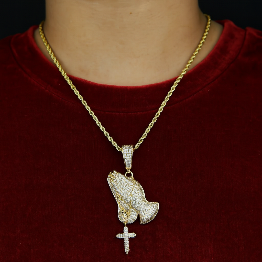Iced Out Praying Hands Pendant