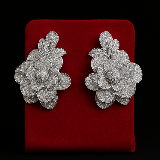 Iced Out 3D Flower Earrings
