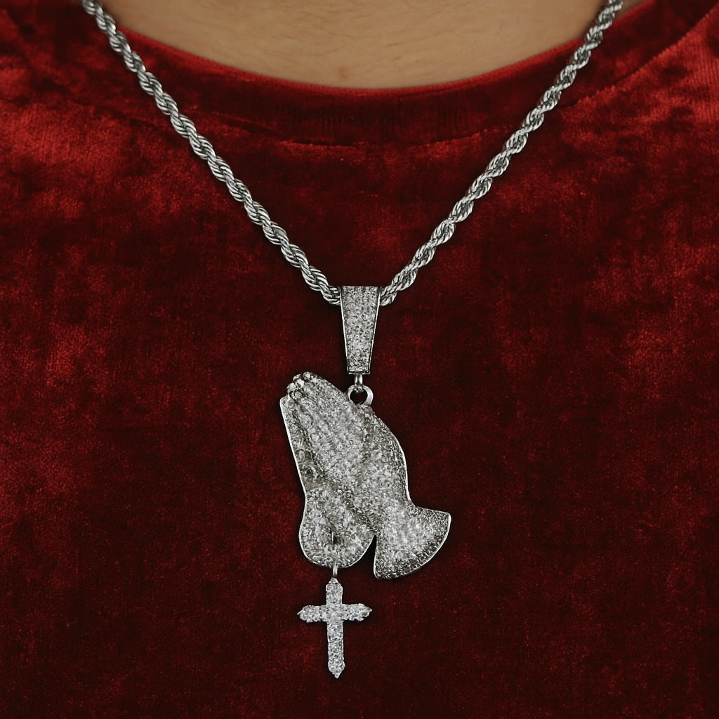 Iced Out Praying Hands Pendant
